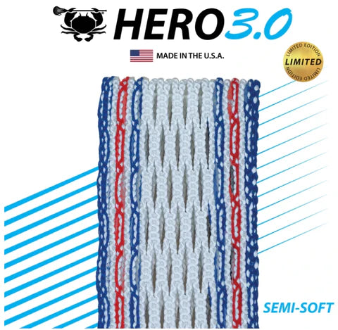 ECD HeroMesh 3.0 Semi Soft Lacrosse Mesh USA 23-RED/WHT/BLU-ECD-Sports Replay - Sports Excellence