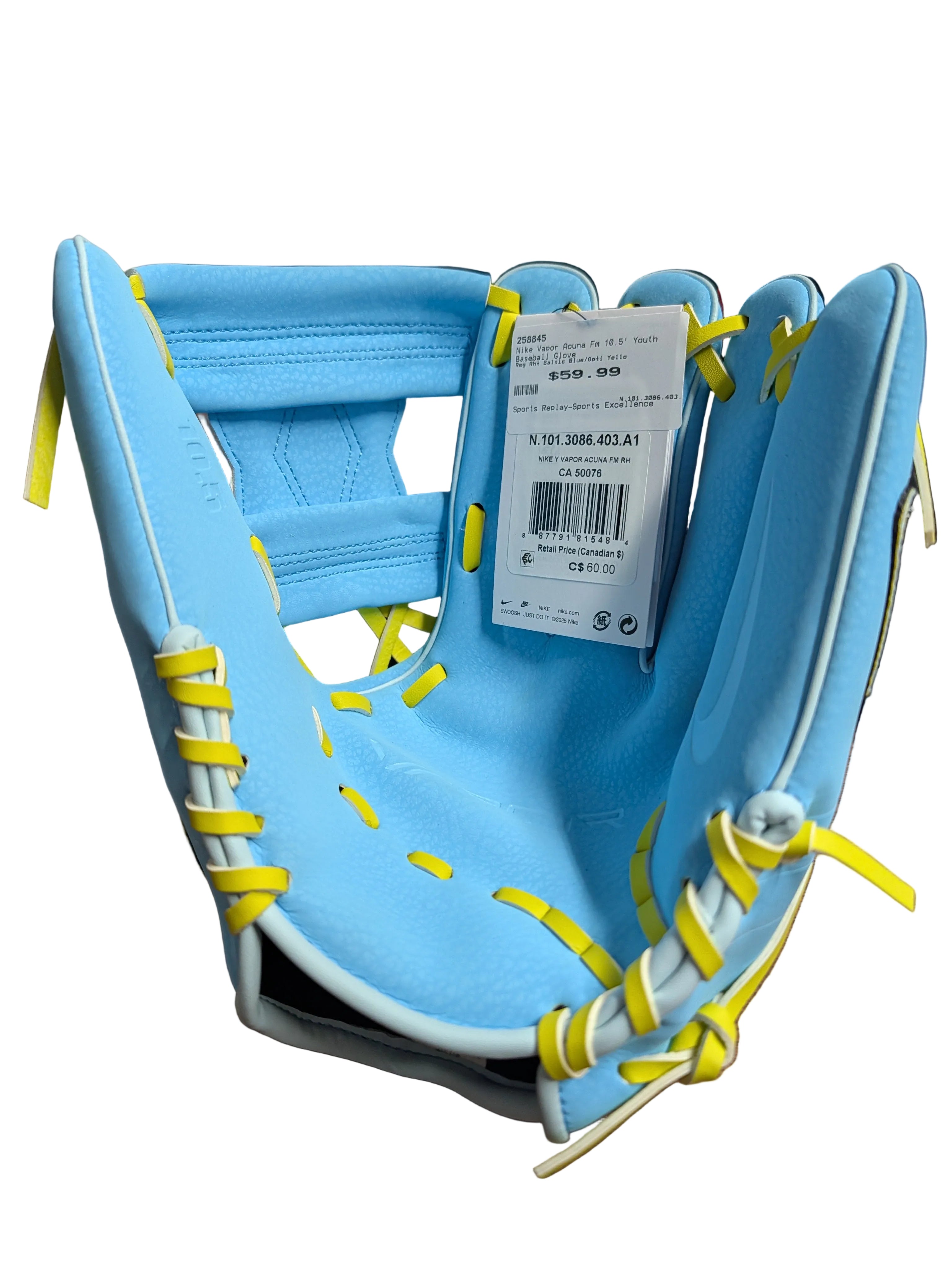 Nike Vapor Acuna Fm 10.5" Youth Baseball Glove Reg Rht Baltic Blue/Opti Yellow-Nike-Sports Replay - Sports Excellence