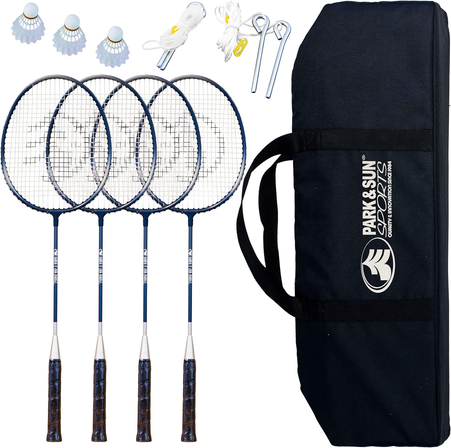 Park & Sun Sports Badminton Sport Set W/ 1" 3Pc Steel Poles 4 Rackets & 3 Shuttlecocks-Park & Sun-Sports Replay - Sports Excellence