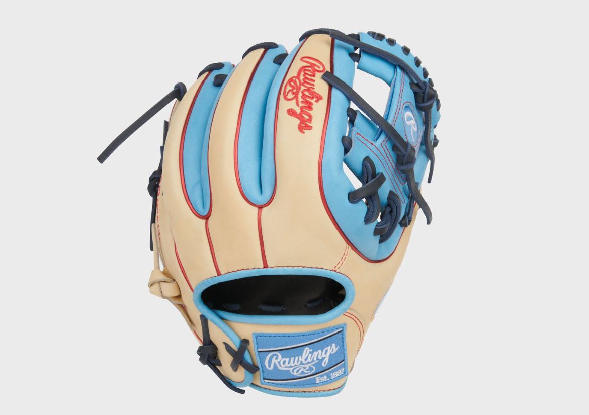 Rawlings Heart Of The Hide 11.5" Baseball Glove Rht, Pro-I Web, Camel/Columbia Blue-Rawlings-Sports Replay - Sports Excellence