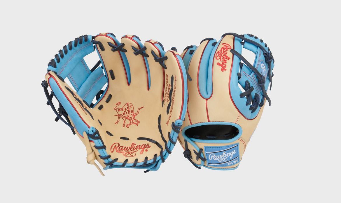 Rawlings Heart Of The Hide 11.5" Baseball Glove Rht, Pro-I Web, Camel/Columbia Blue-Rawlings-Sports Replay - Sports Excellence
