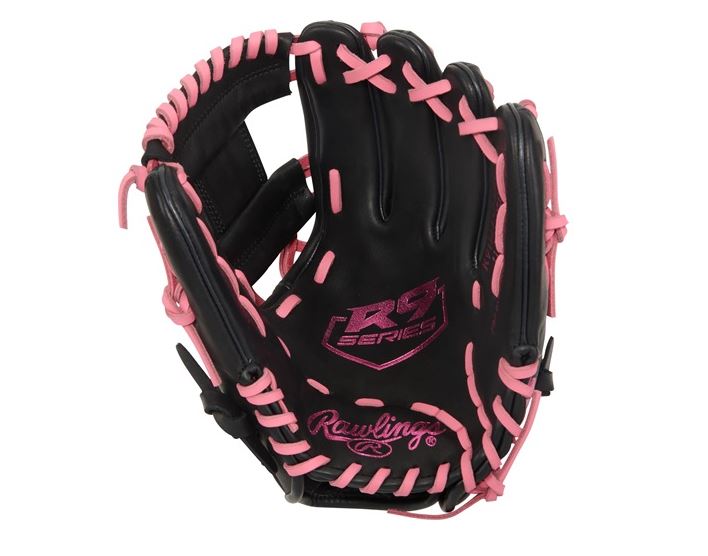 Rawlings R9 Series 11.25" Contour Fit Baseball Glove Rht, Pro-I Web, Blk/Pnk-Rawlings-Sports Replay - Sports Excellence
