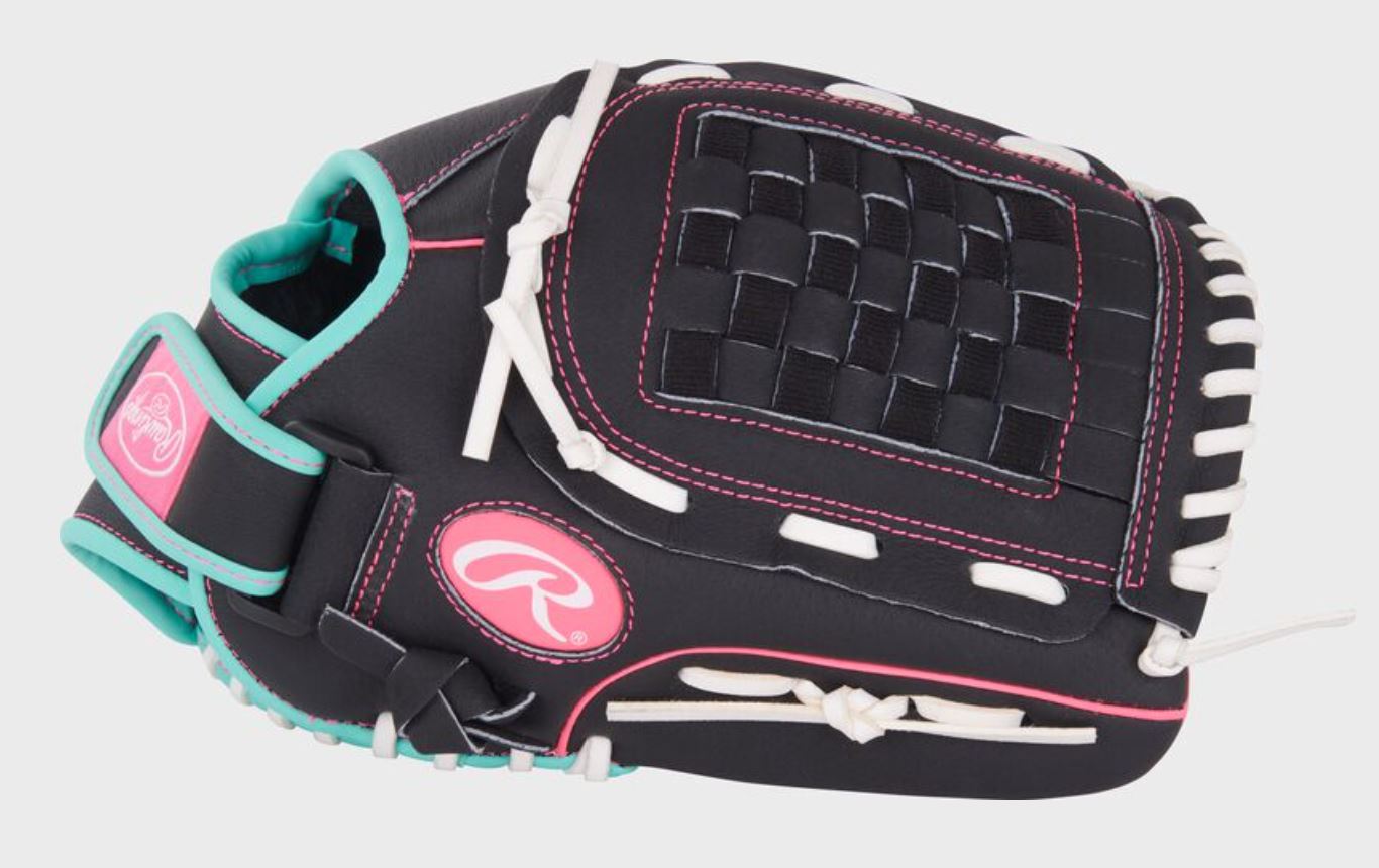 Rawlings Sure Catch 12.5" Youth Softball Glove Rht Basket Web Blk/Mint/Pnk-Rawlings-Sports Replay - Sports Excellence