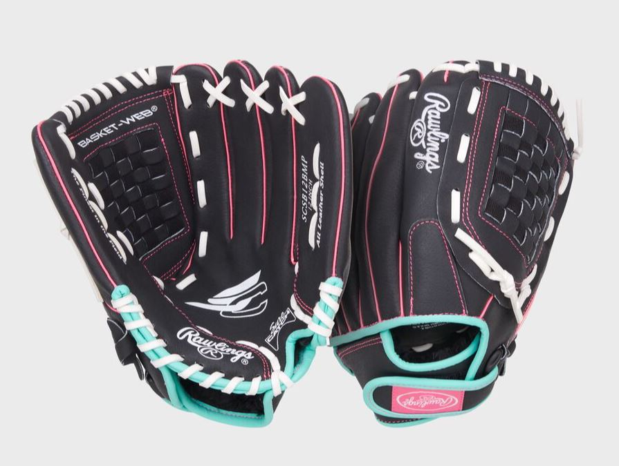 Rawlings Sure Catch 12.5" Youth Softball Glove Rht Basket Web Blk/Mint/Pnk-Rawlings-Sports Replay - Sports Excellence