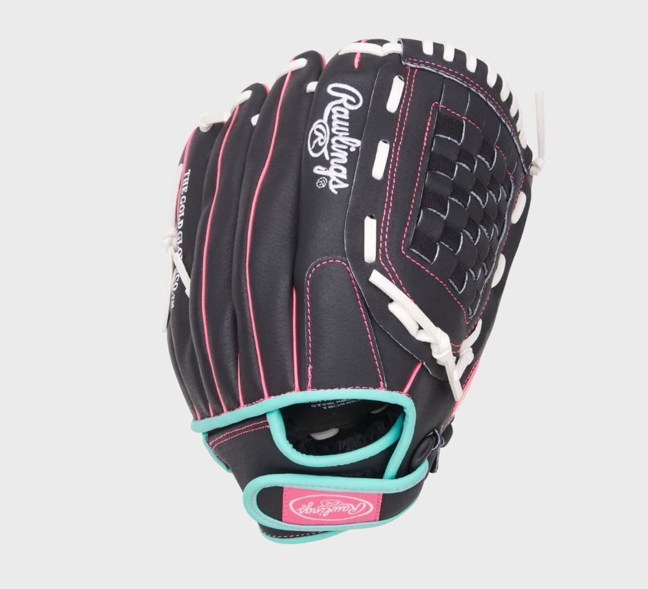 Rawlings Sure Catch 12.5" Youth Softball Glove Rht Basket Web Blk/Mint/Pnk-Rawlings-Sports Replay - Sports Excellence