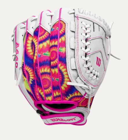 Wilson A440 Flash 11" Youth Fastpitch Softball Glove Rht Closed Web Wht/Pink/Tiedye-Wilson-Sports Replay - Sports Excellence