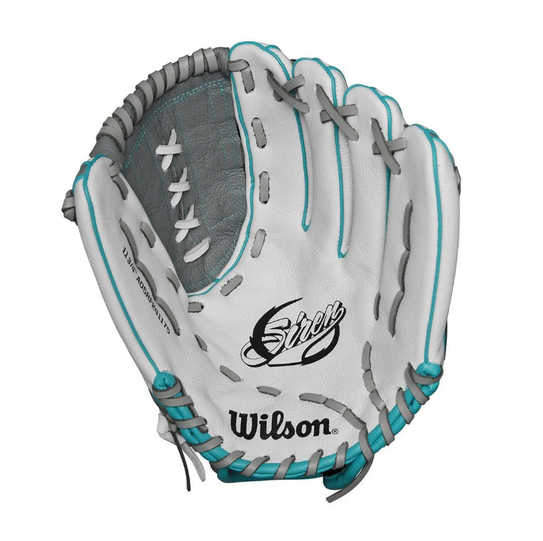 Wilson A500 Siren 11.75" Softball Glove Rht Closed 2-Piece Web Wht/Gry/Teal-Wilson-Sports Replay - Sports Excellence