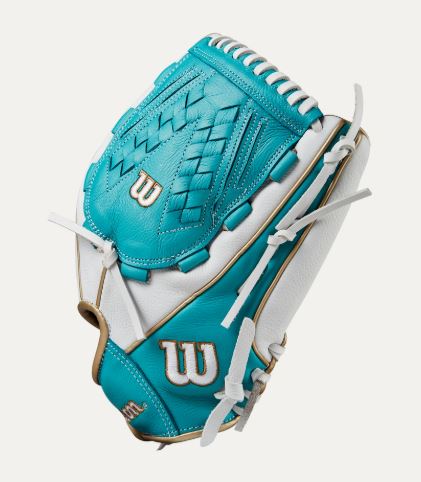 Wilson A500 Siren 12.5" Softball Glove Rht Closed Victory Web Wht/Teal/Gld-Wilson-Sports Replay - Sports Excellence