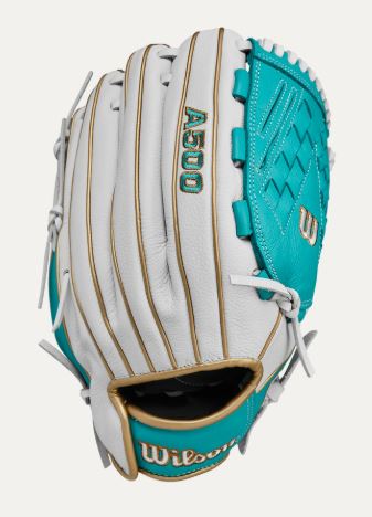Wilson A500 Siren 12.5" Softball Glove Rht Closed Victory Web Wht/Teal/Gld-Wilson-Sports Replay - Sports Excellence