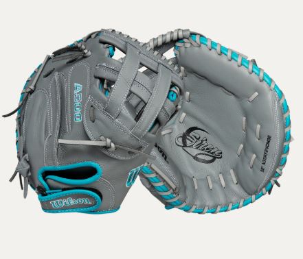 Wilson A500 Siren 32" Fastpitch Softball Catcher'S Mitt Rht Dual Post Web Gry/Teal/Wht-Wilson-Sports Replay - Sports Excellence