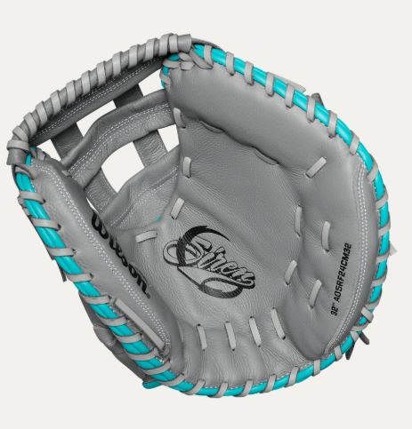 Wilson A500 Siren 32" Fastpitch Softball Catcher'S Mitt Rht Dual Post Web Gry/Teal/Wht-Wilson-Sports Replay - Sports Excellence