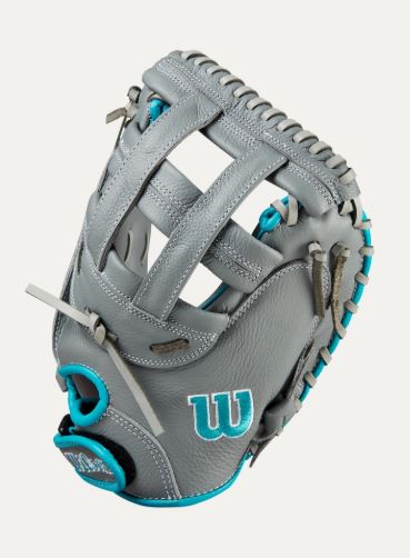 Wilson A500 Siren 32" Fastpitch Softball Catcher'S Mitt Rht Dual Post Web Gry/Teal/Wht-Wilson-Sports Replay - Sports Excellence