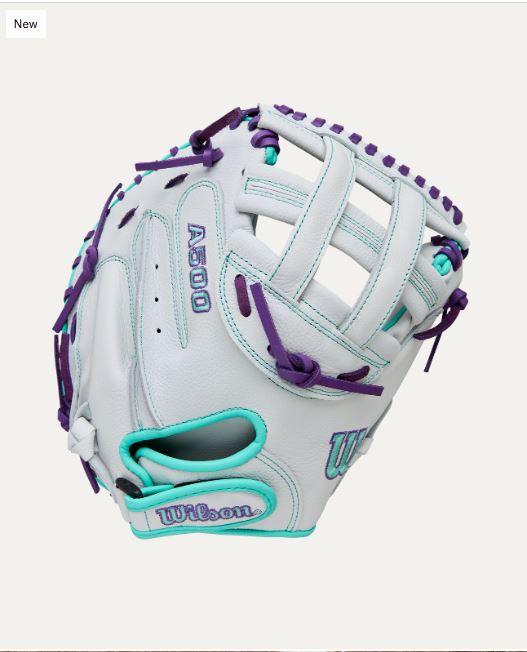 Wilson Siren 32" Dual Post Web Fastpitch Catchers Mitt Rht Wht/Pur/Seafoam-Wilson-Sports Replay - Sports Excellence